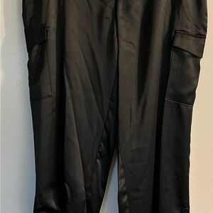 Women’s Sating Black Cargo Pants